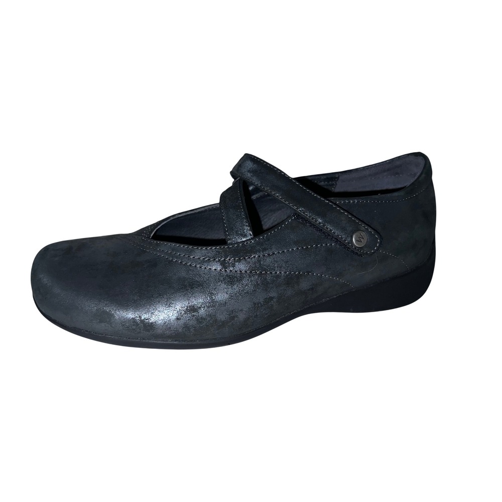 Wolky Passion Z-strap Mary Jane Flats Gray Black Leather Comfort Shoes Sz 8 (39)